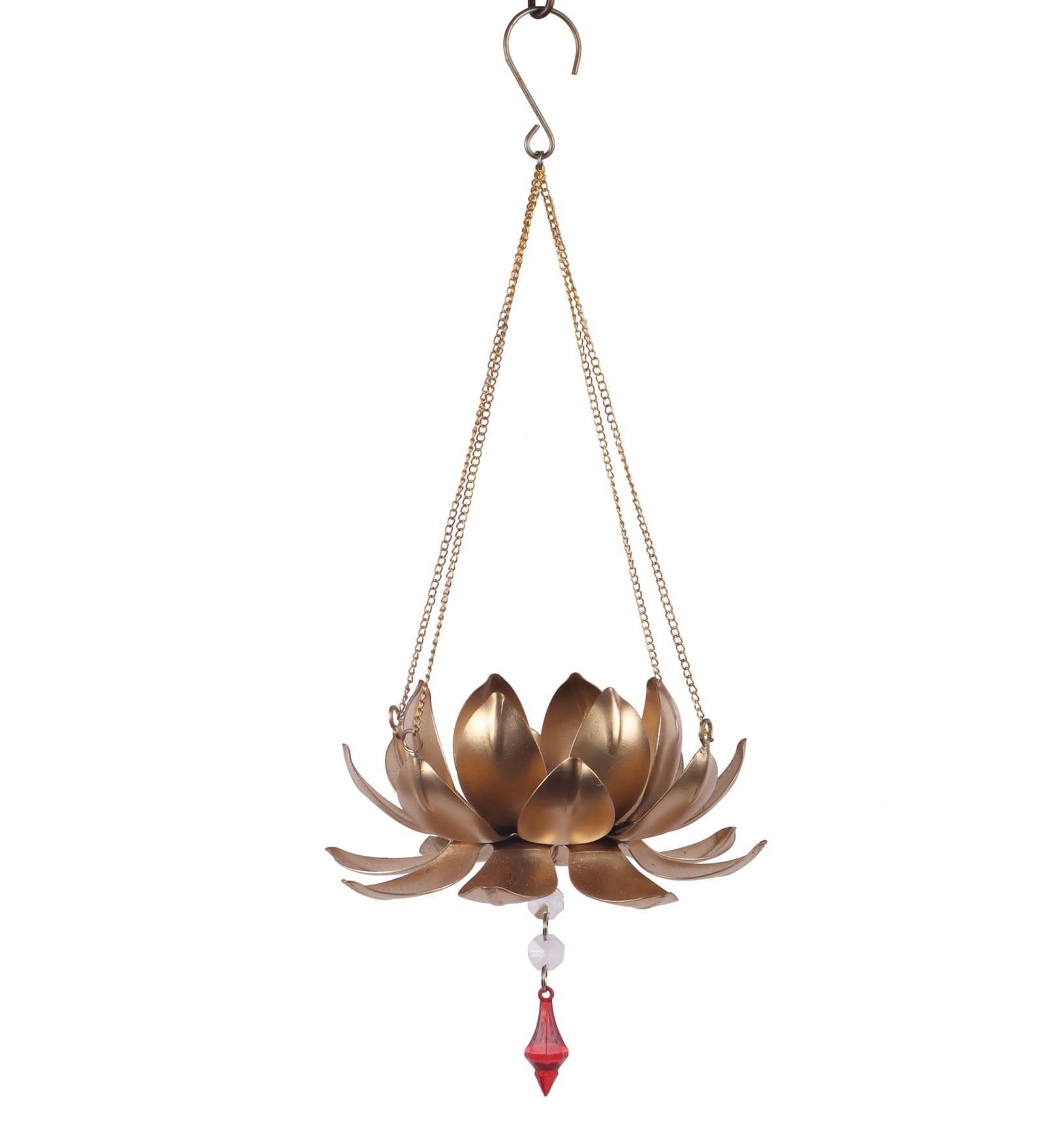 Hanging Lotus Tealight With Beads - Amaya Decors