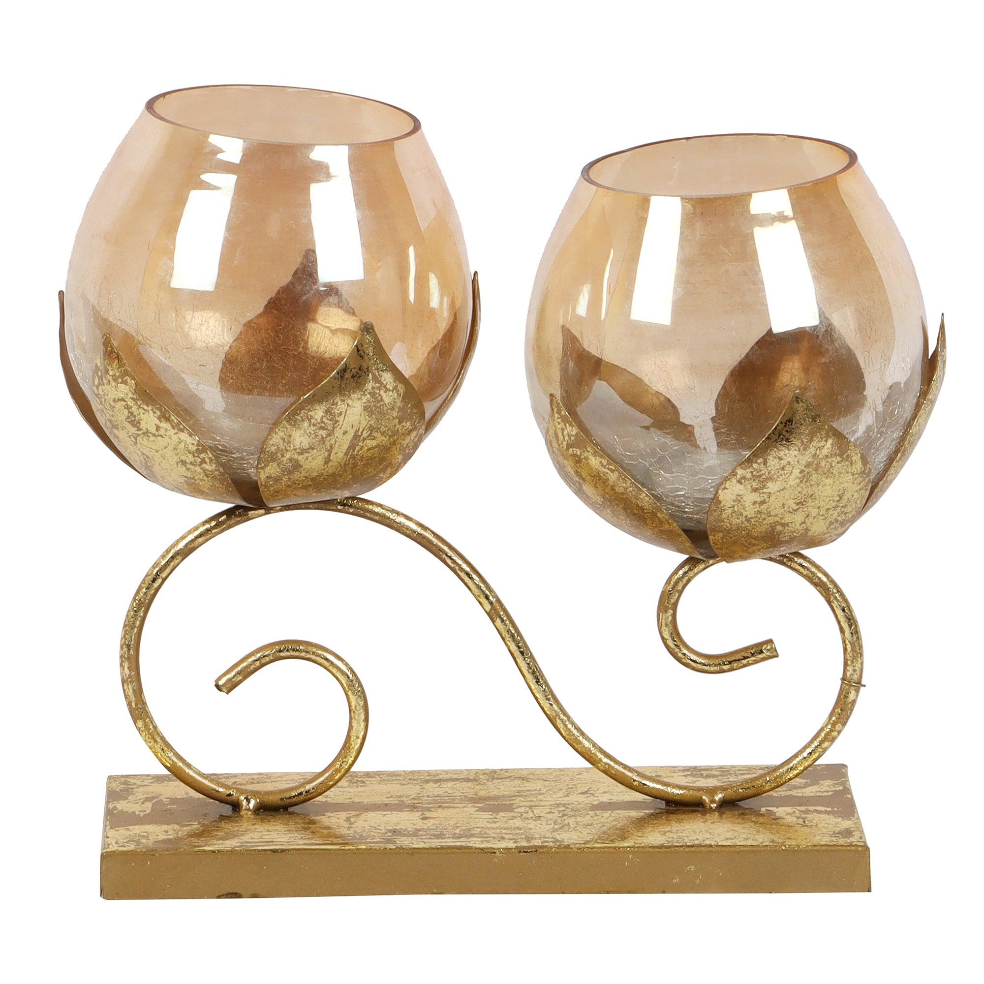 Double Lotus Glass Tealight Holder - Amaya Decors