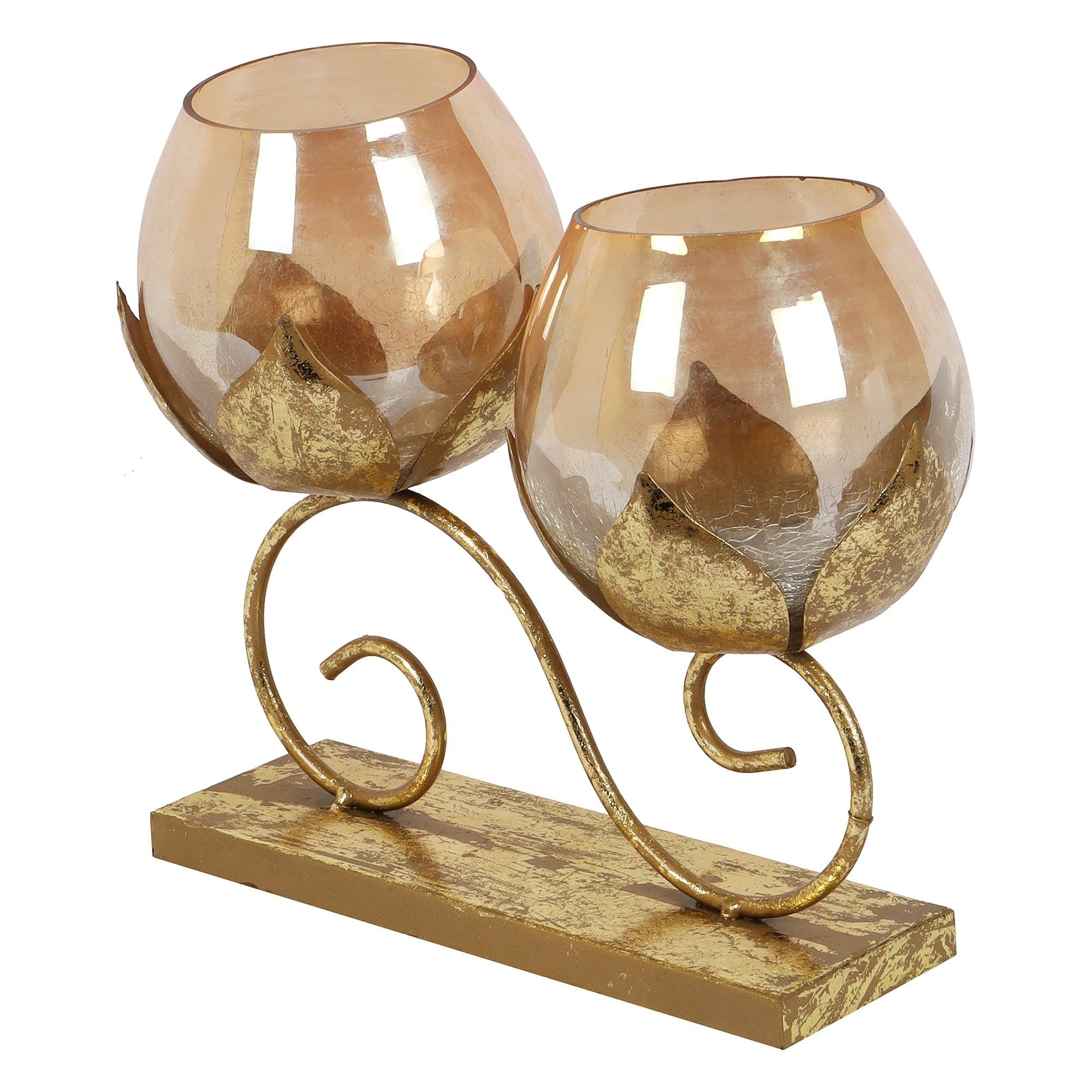 Double Lotus Glass Tealight Holder - Amaya Decors