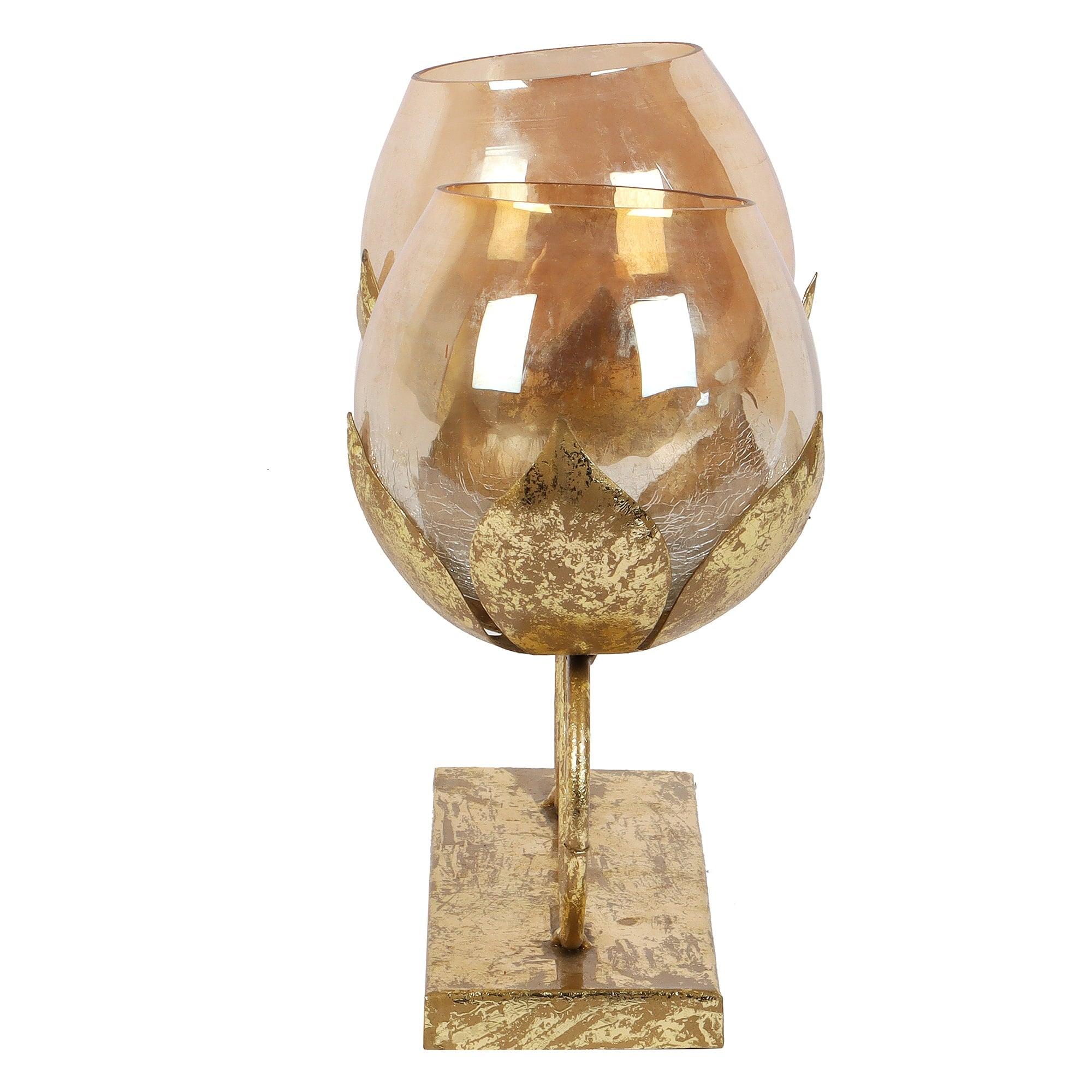 Double Lotus Glass Tealight Holder - Amaya Decors