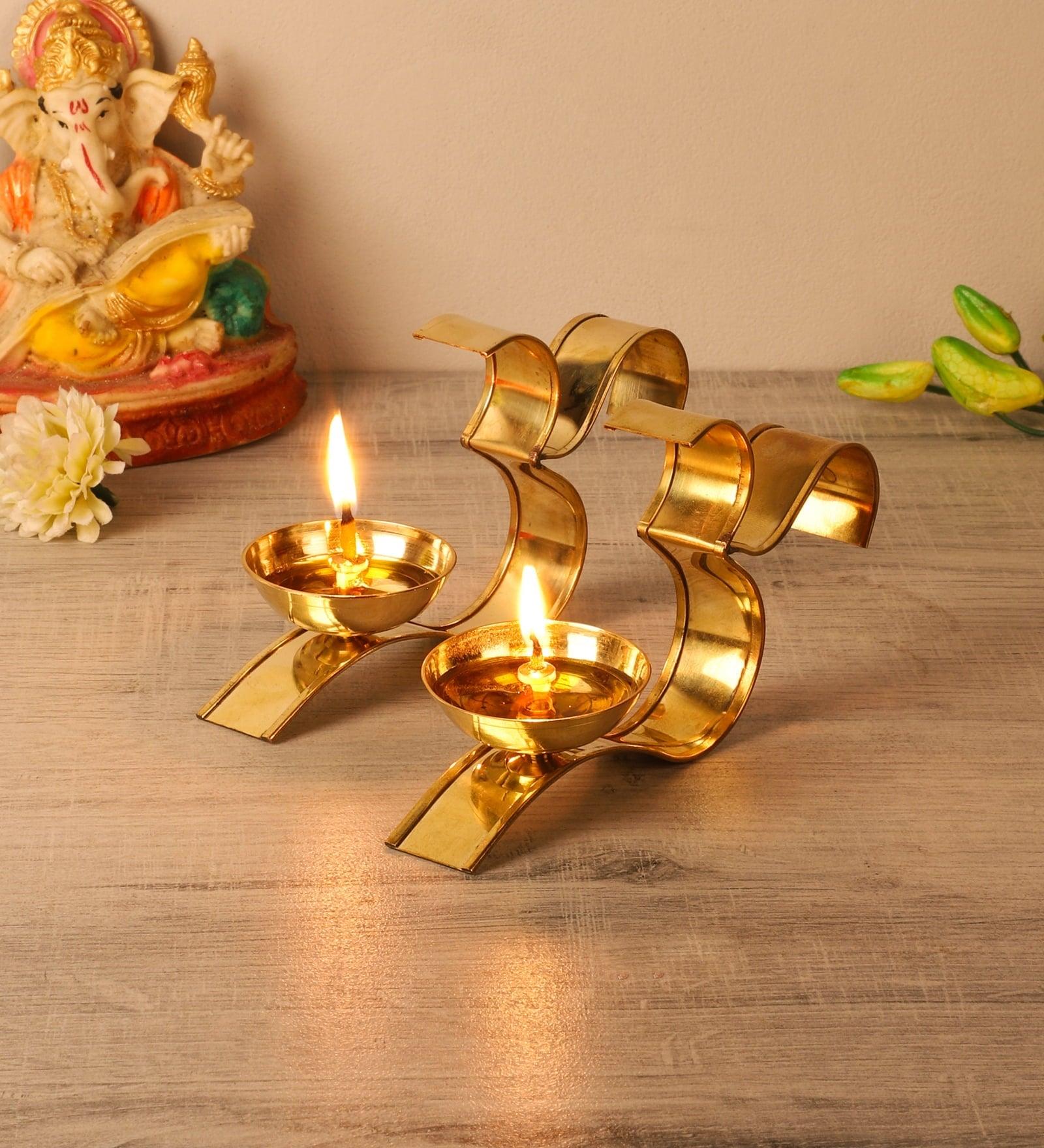 Set of 2  Om Akhand Brass Dia - Amaya Decors