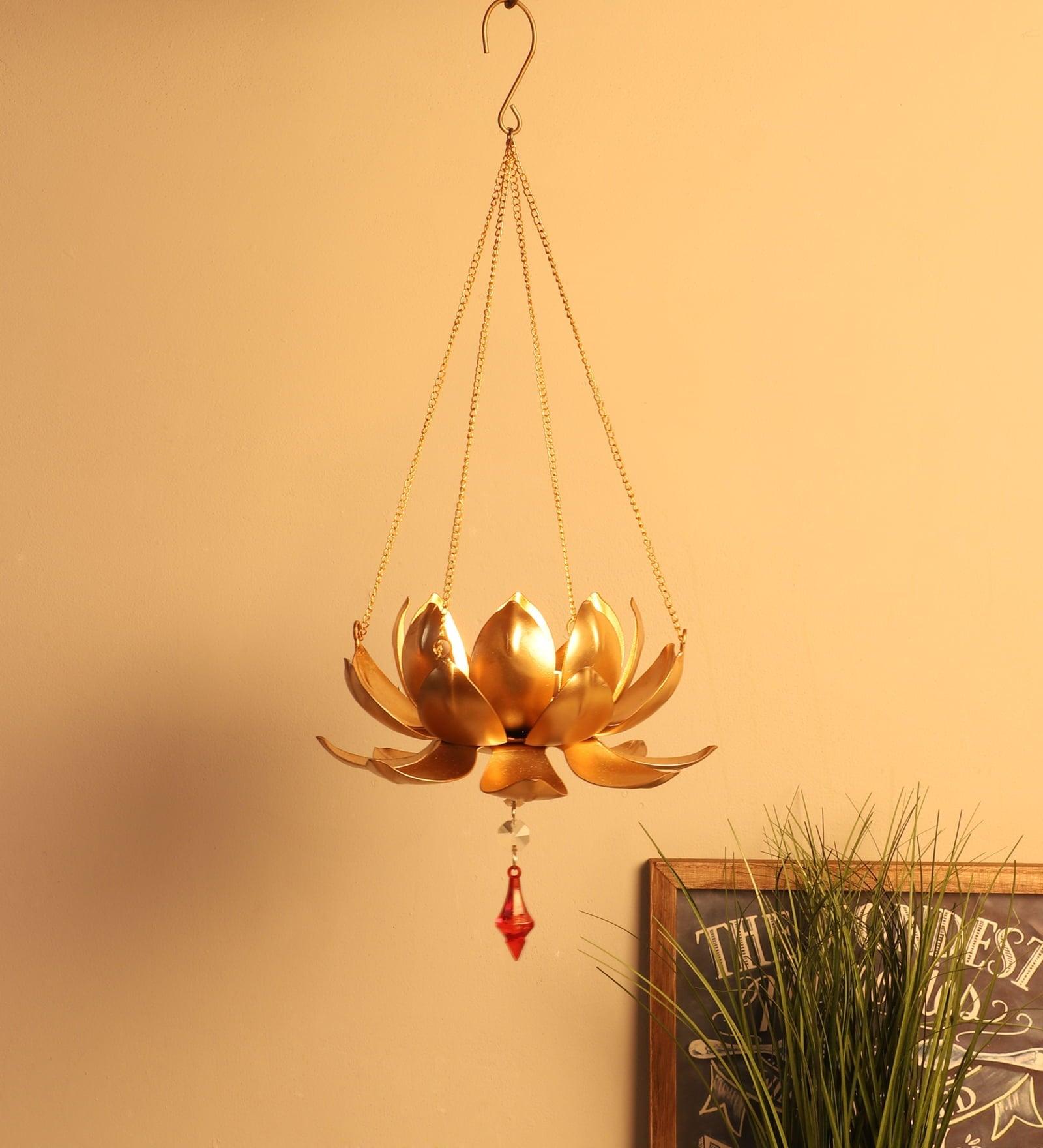 Hanging Lotus Tealight With Beads - Amaya Decors