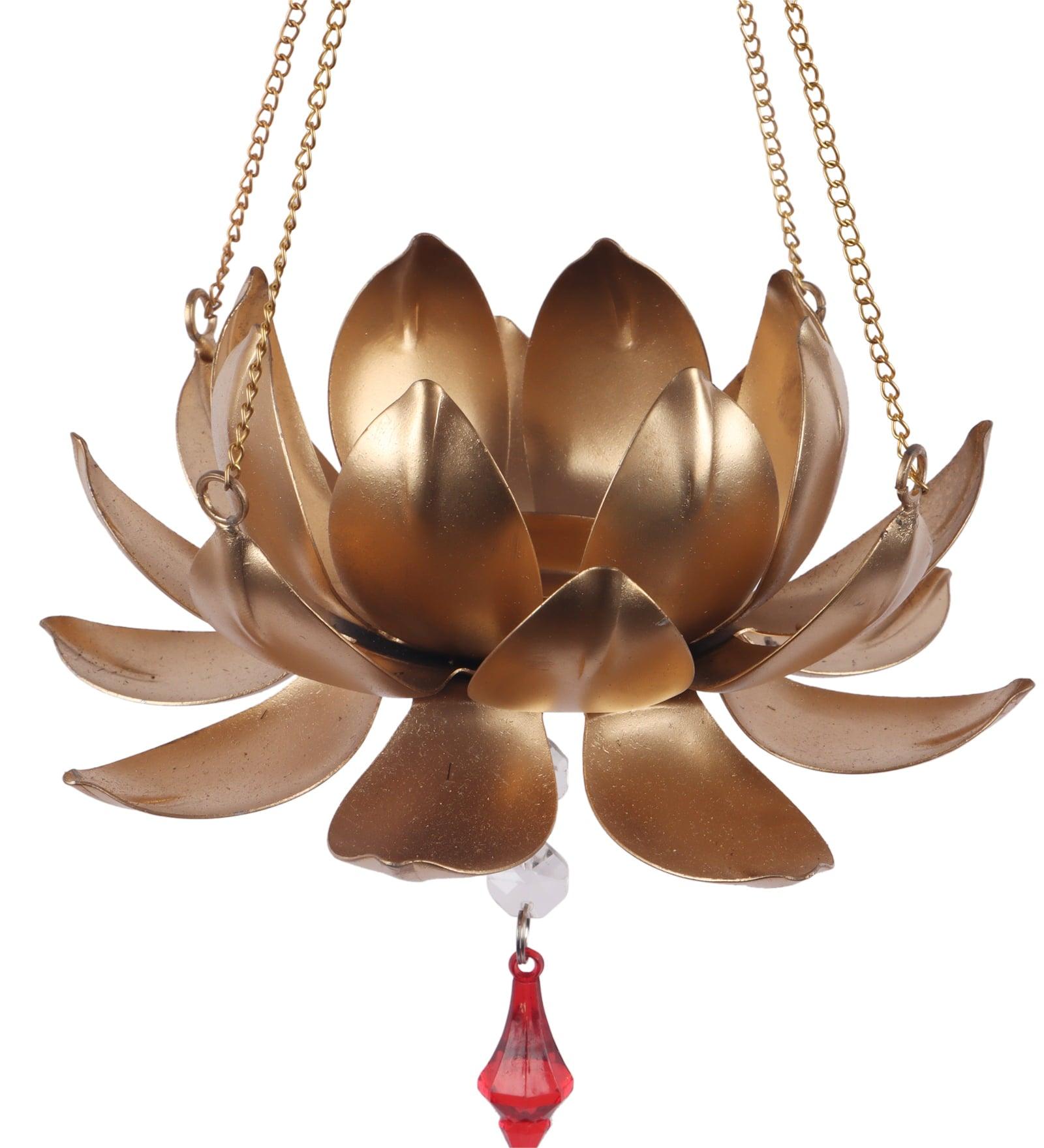 Hanging Lotus Tealight With Beads - Amaya Decors