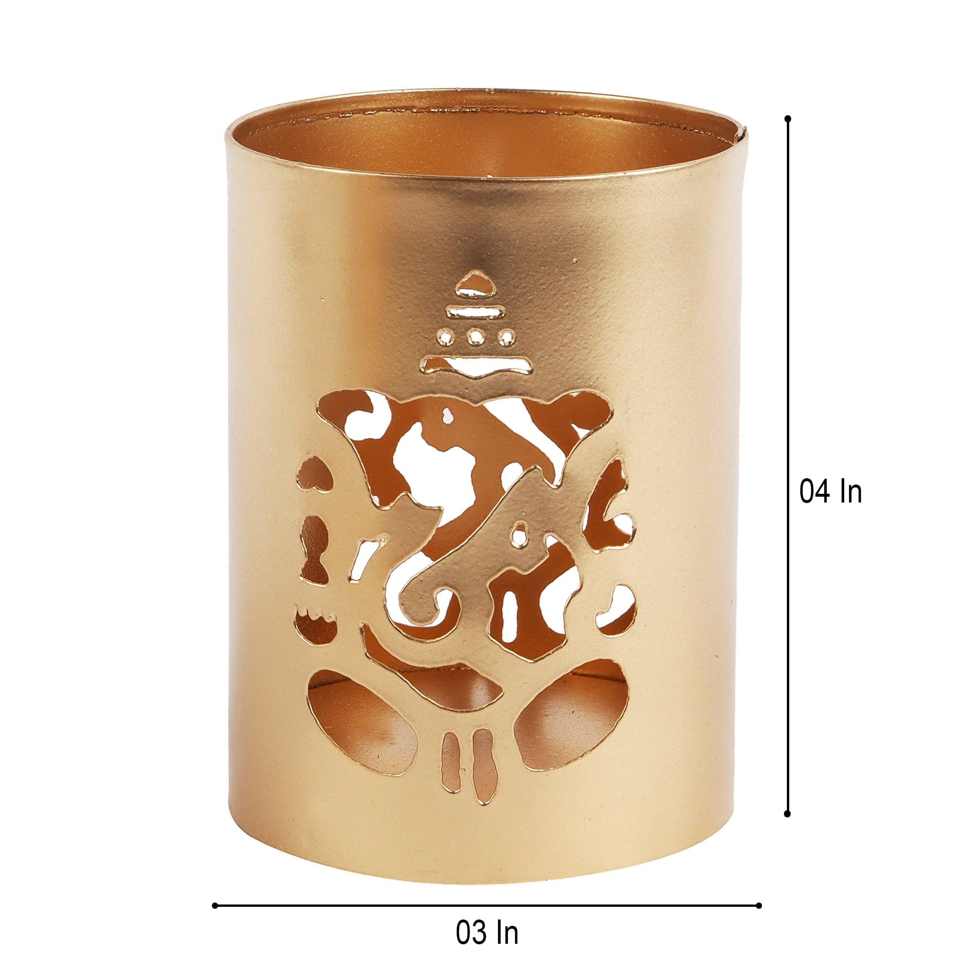 Laxmi Ganesh Tealight Glass Holder - Amaya Decors