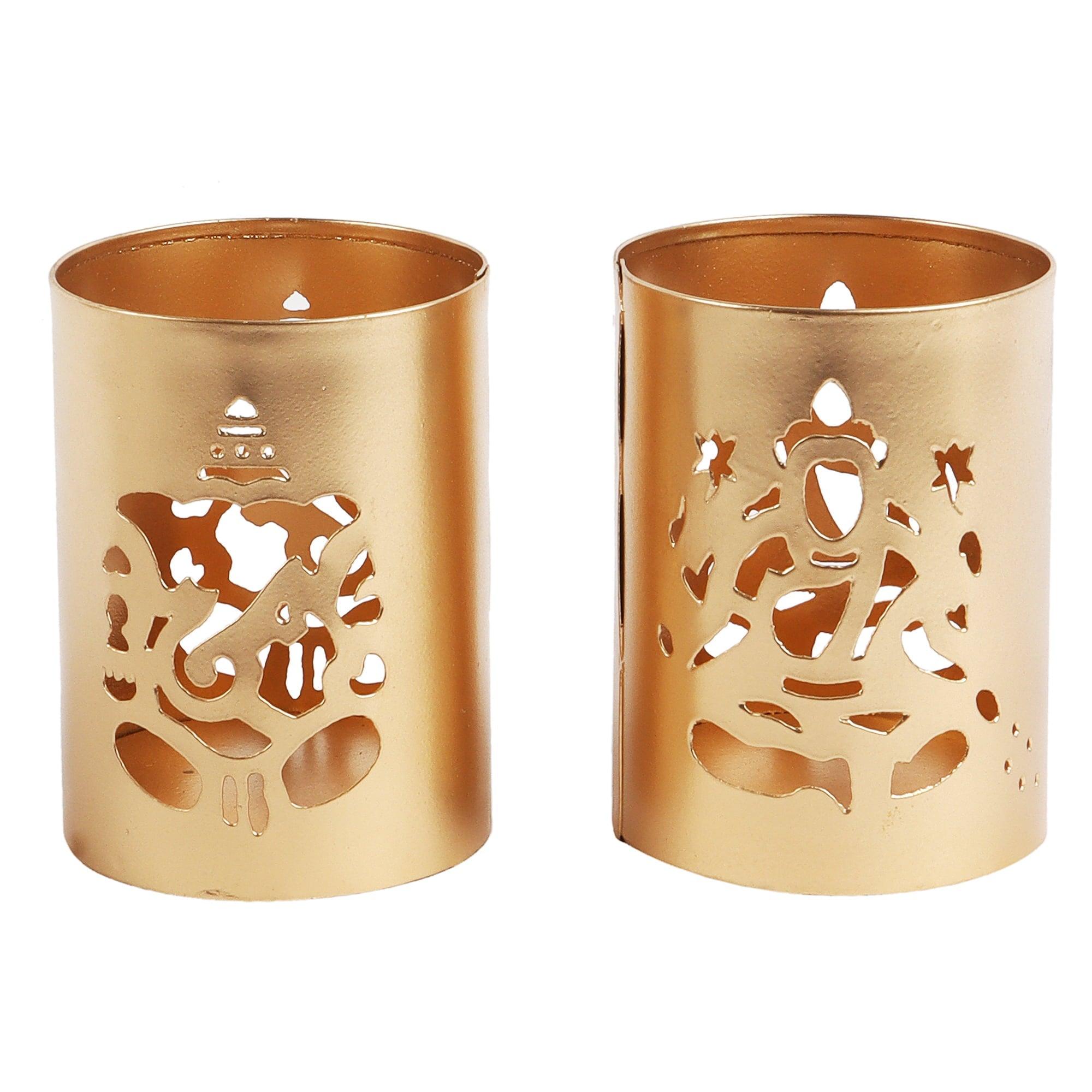 Laxmi Ganesh Tealight Glass Holder - Amaya Decors