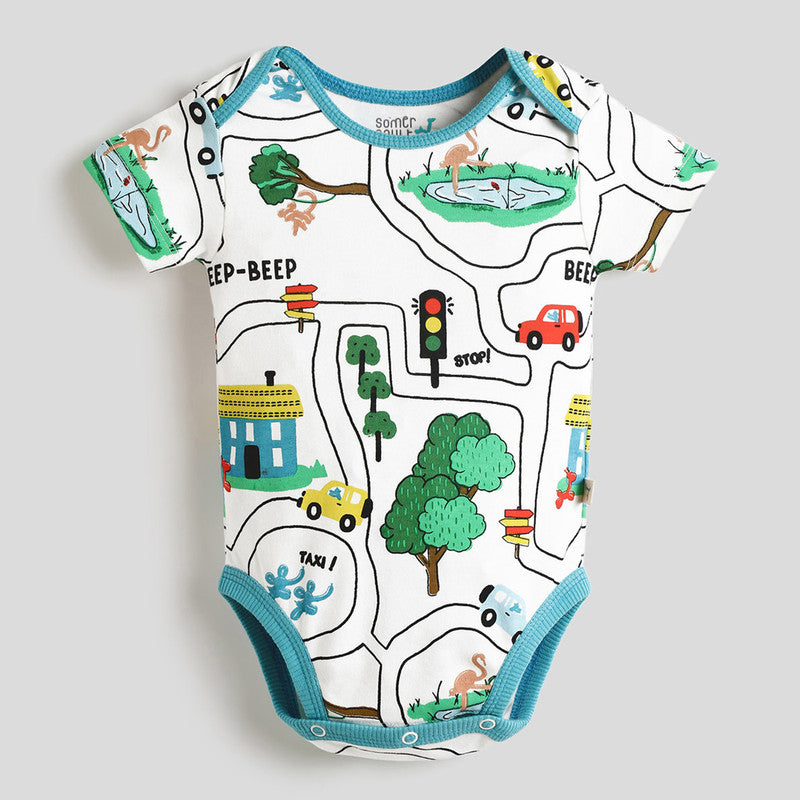 Cotton Bodysuit For Baby | Beep Beep | Off-White