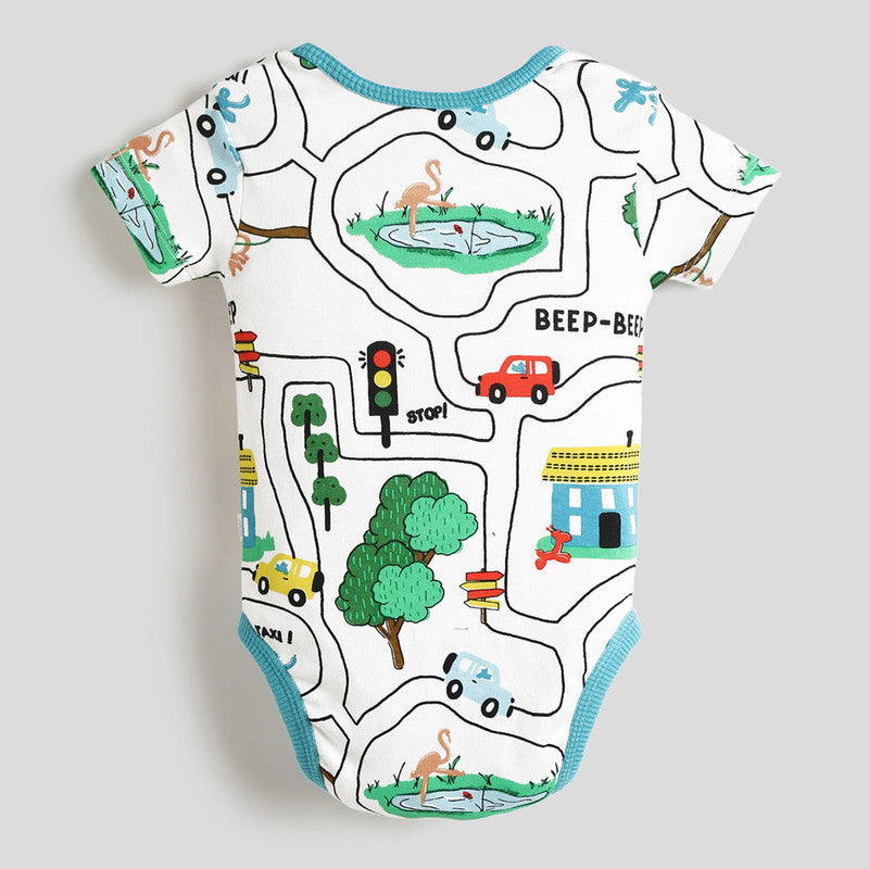 Cotton Bodysuit For Baby | Beep Beep | Off-White