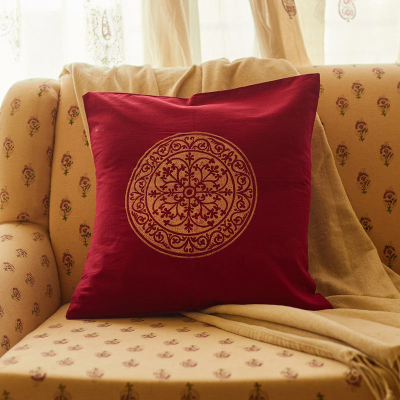 Cotton Cushion Covers | Rangoli Printed | Set Of 4 | Maroon