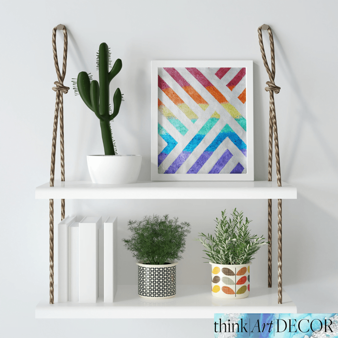 Handmade Rainbow boho Wall Art with White Frame | Interior/Outdoor Decor - Think Art Decor