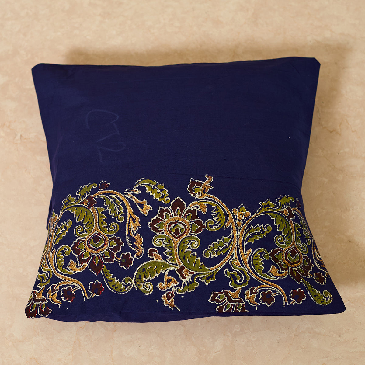 Cotton Cushion Cover | Bijnor Block Printed | Cobalt Blue