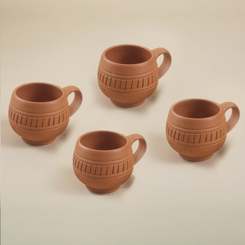 Terracotta Coffee Cup | Earthen Engraved | 100 ml | Set of 4