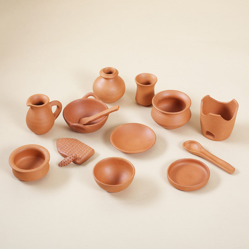 Terracotta Miniature Kitchen Set For Kids | Kids Play Toys | Set of 13