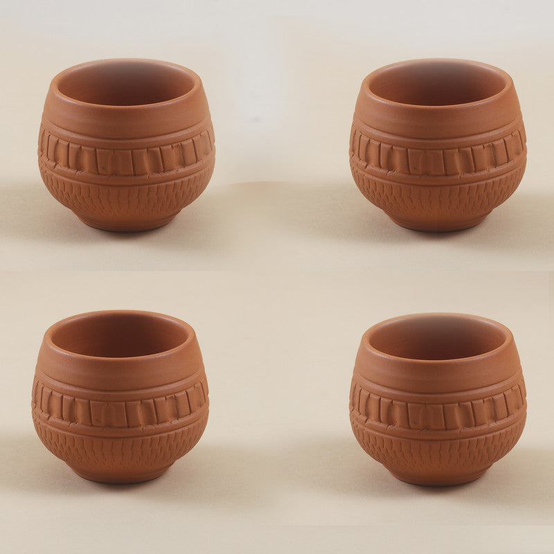 Terracotta Kulhad Cup | Earthen Engraved | 100 ml | Set of 4