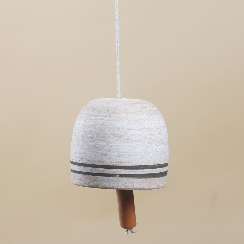 Ivory Terracotta Bell with Clay Clapper | White Clay Bell Wind Chimes