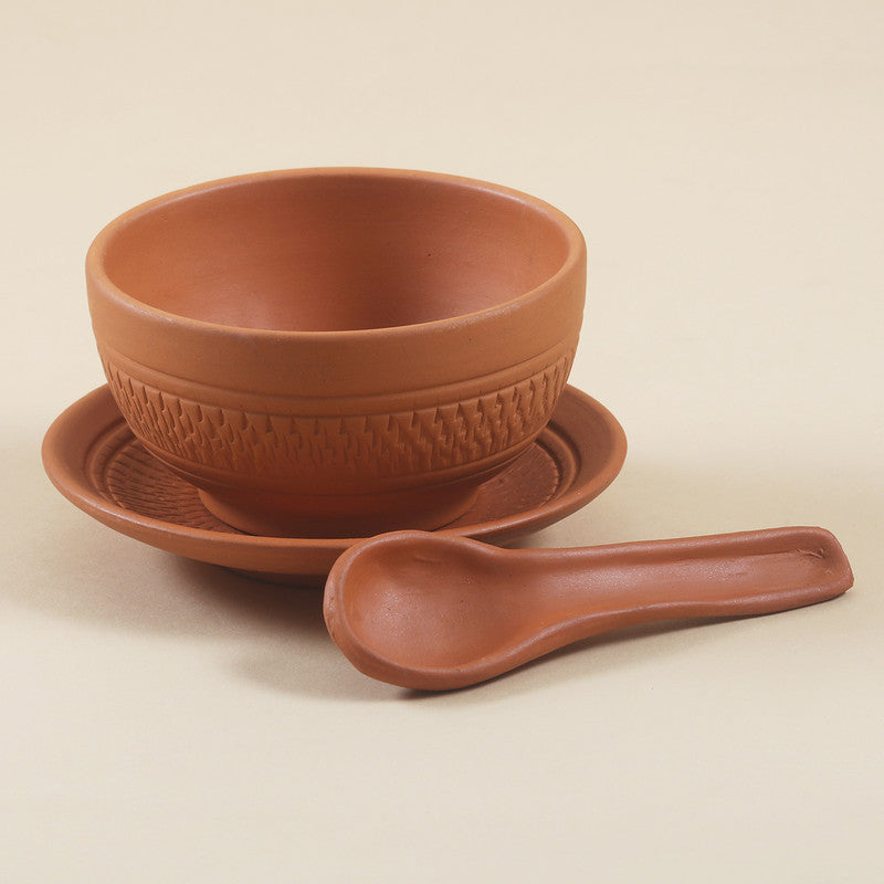 Terracotta Soup Bowl Set | Cup, Plate & Spoon | Set of 3