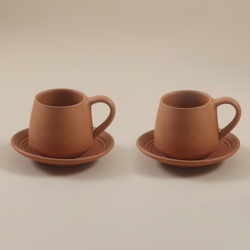 Terracotta Tea Cup Plate Set | Unglazed | Set of 4