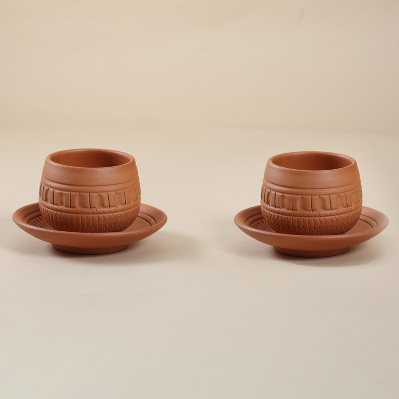 Terracotta Kulhad Cup Plate Set | Engraved | Set of 4