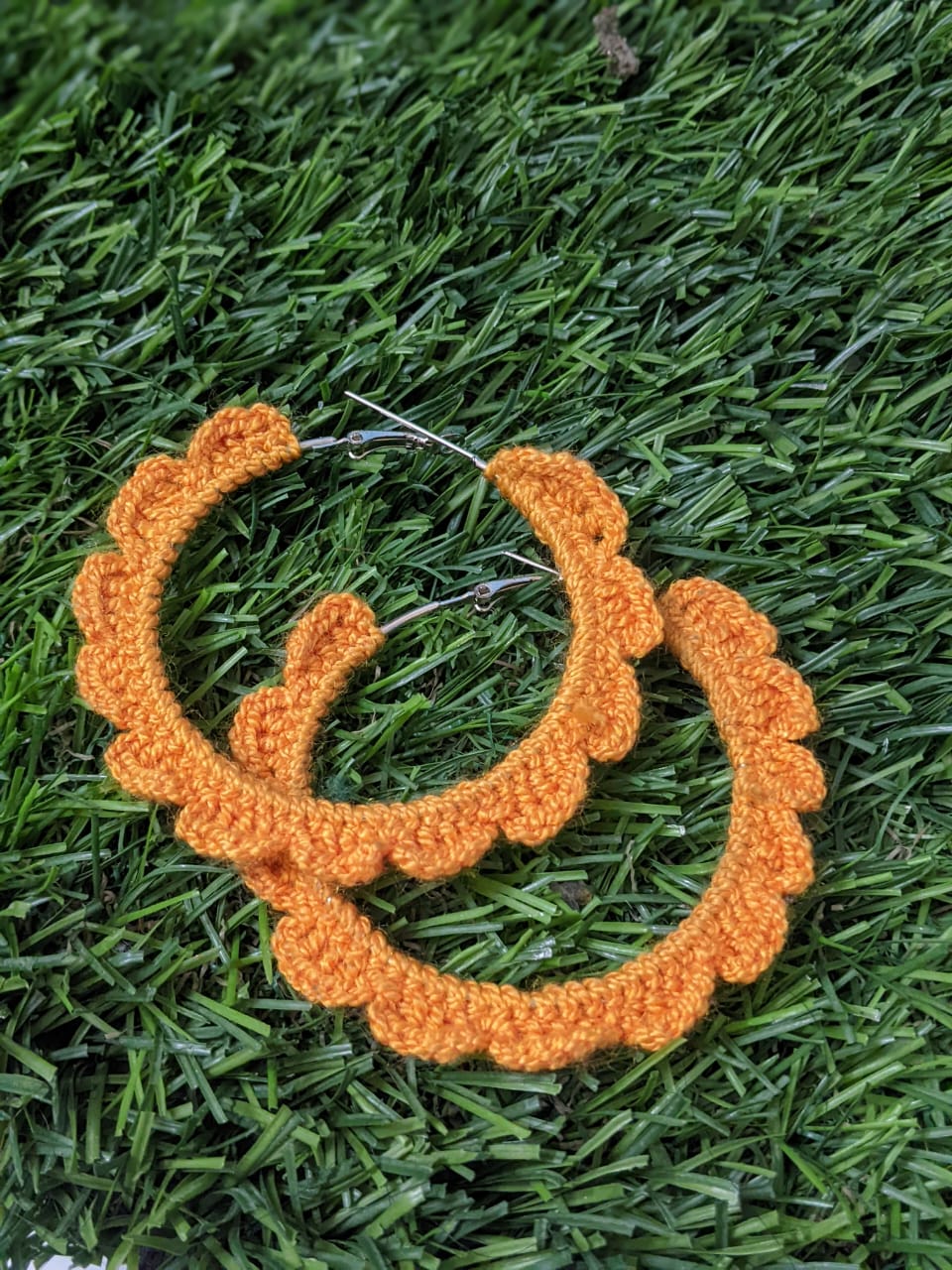 Orange Crochet Hoop Earring