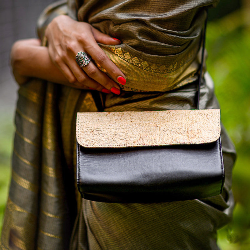 Coconut Leather Sling Bag | Black & Beige