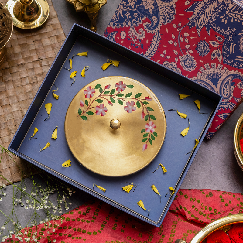 Brass Storage Box | Floral Hand-Painted | 400 g