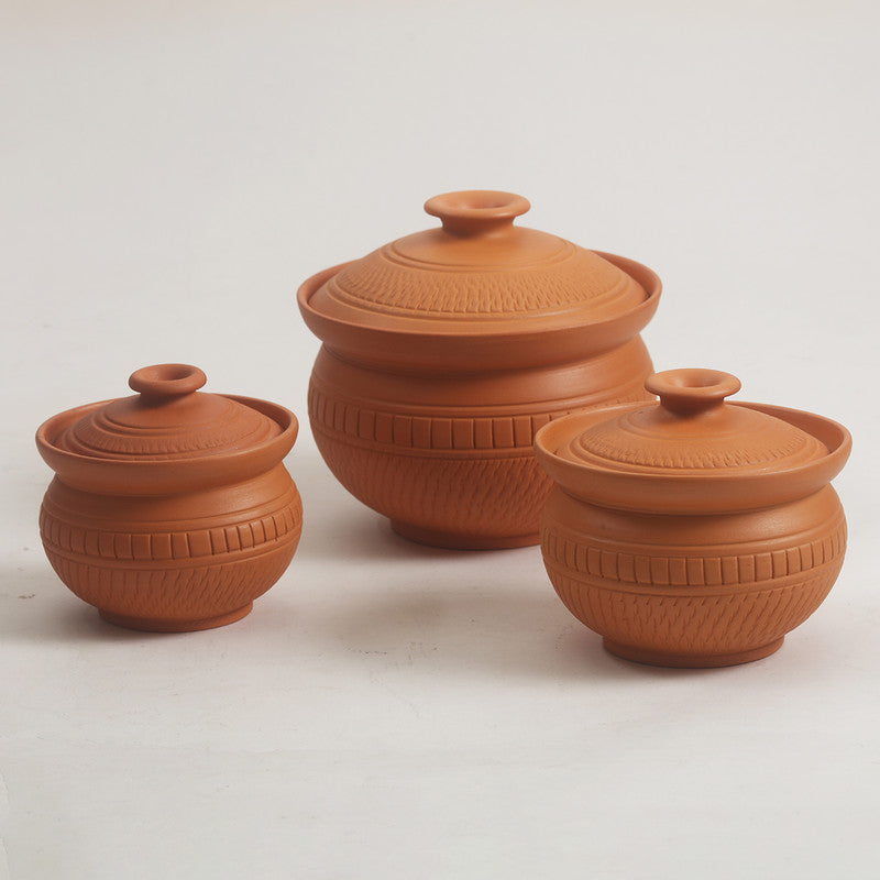 Terracotta Pot Handi Set with Lid | Set of 3