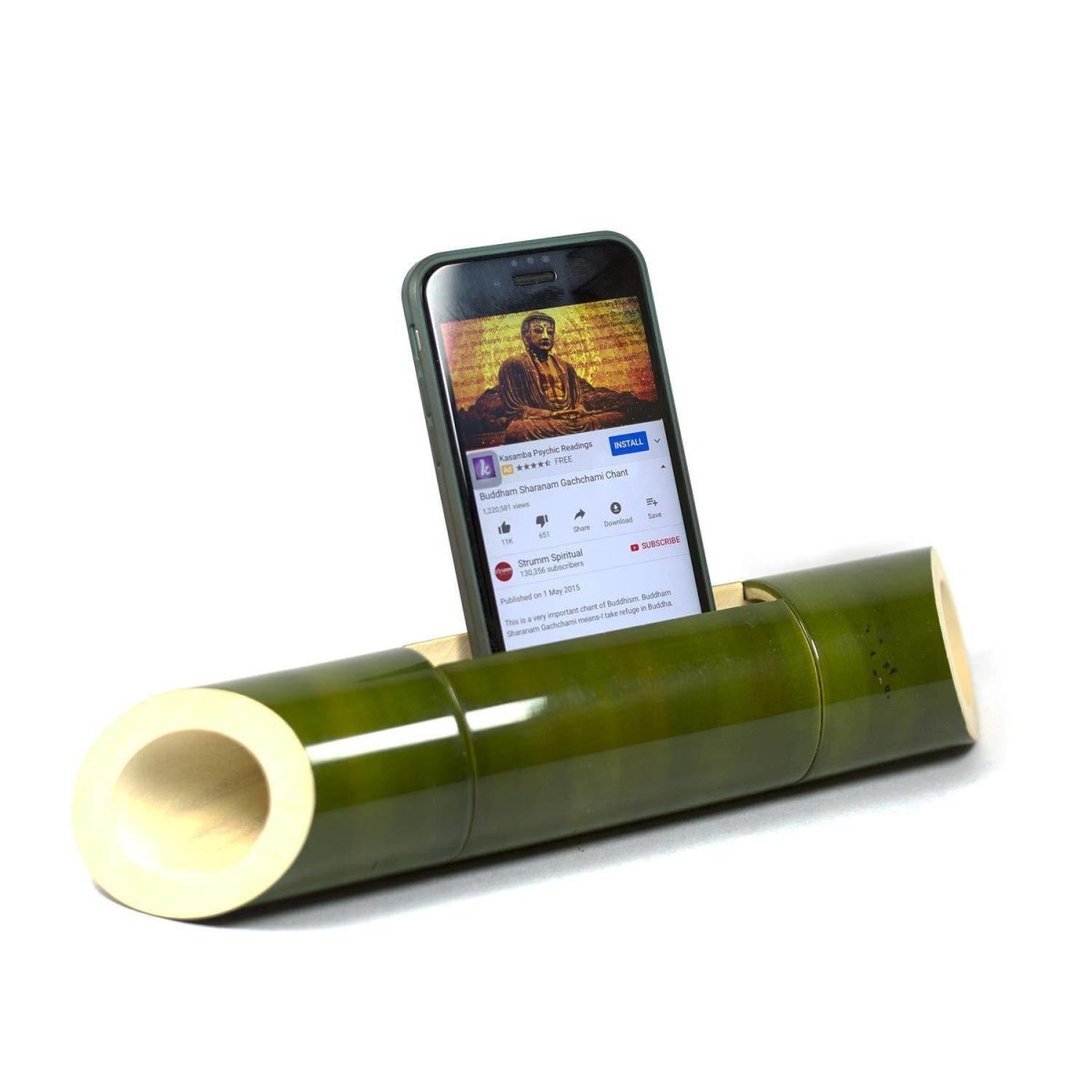 Acoustic Amplifier and Mobile decking Station Handcrafted in Channapatna - Wedge Cut - Green