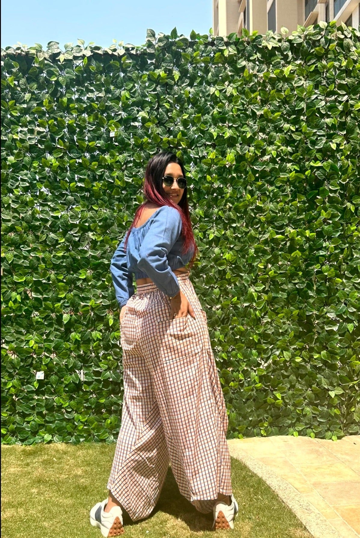 Amani Cowl Handloom Cotton Pants With Elastic- White Checks