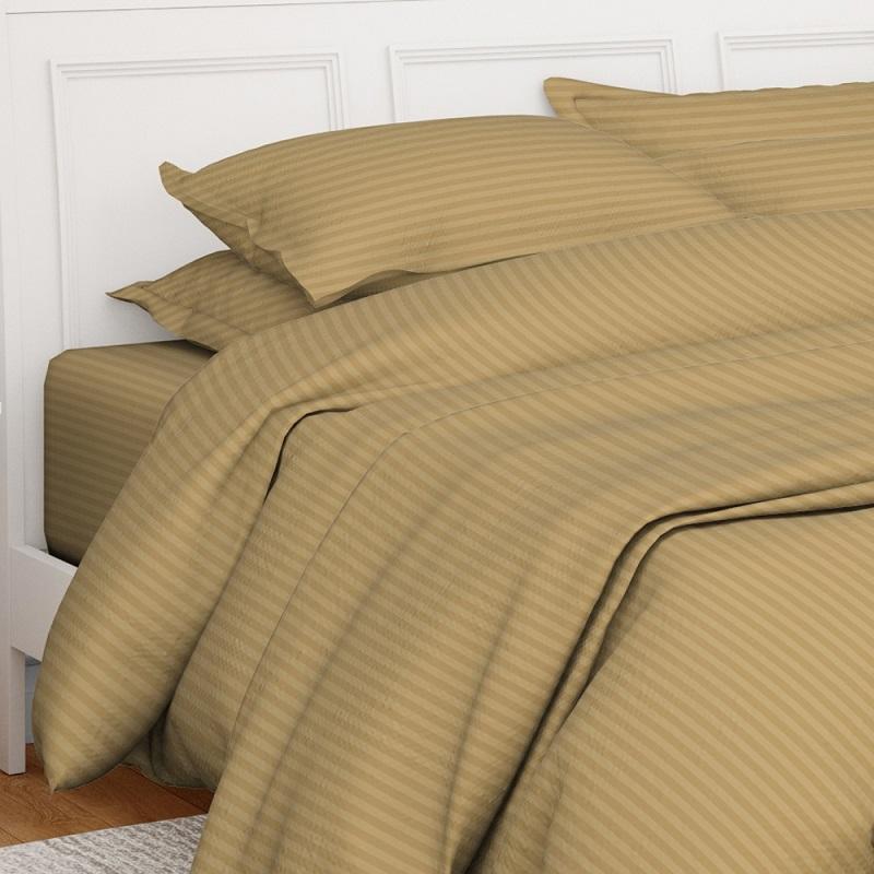 Antimicrobial 100% Cotton Sateen Striped Champagne Bedsheet