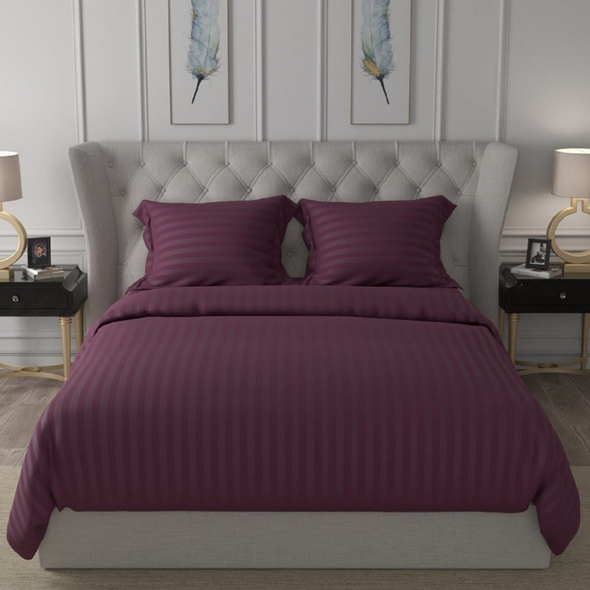 Antimicrobial 100% Cotton Sateen Striped Violet Bedsheetset