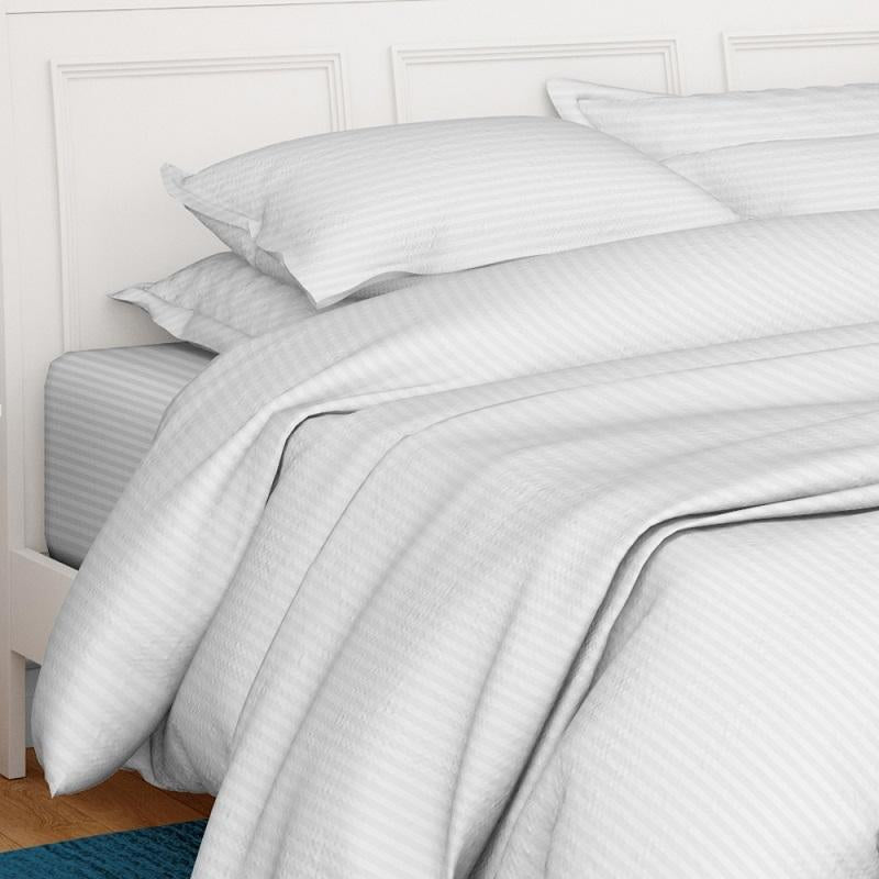 Antimicrobial 100% Cotton Sateen Striped White Bedsheetset
