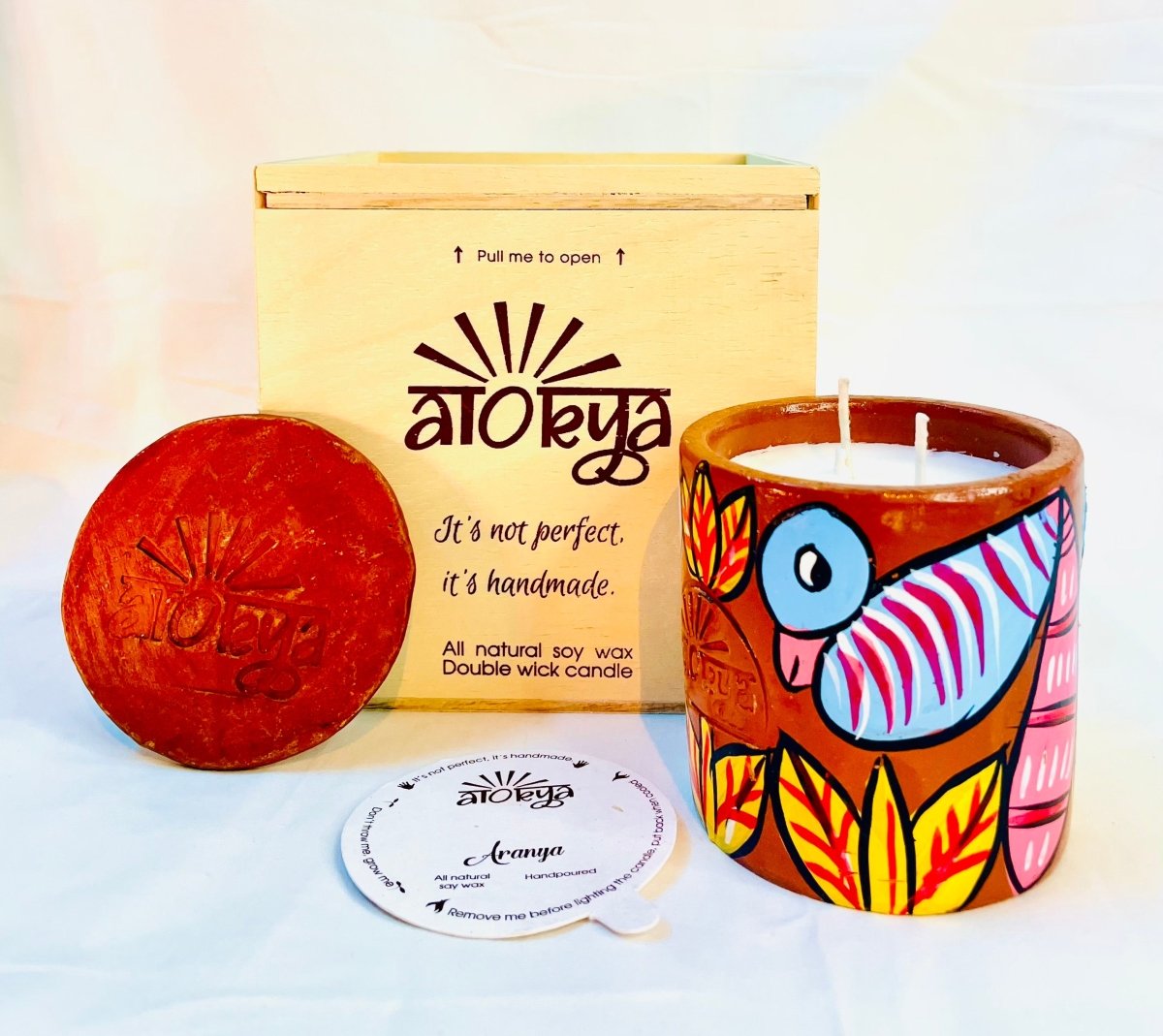 Aranya Scented Soy Wax Candle | Folk art on Terracotta jar