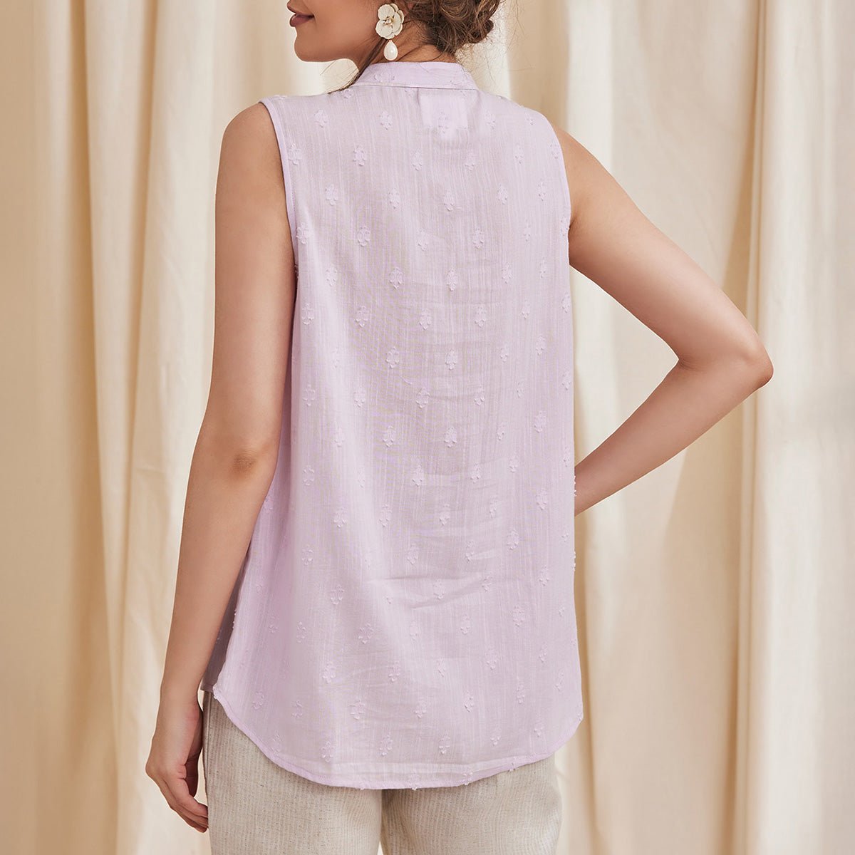 Aster - Sleeveless Organic Cotton Shirt - Lavender