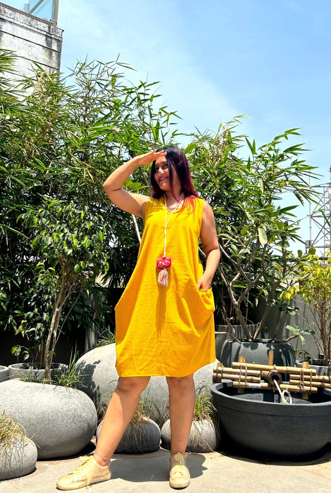 Avni Solid Pocket Handloom Cotton Dress Yellow