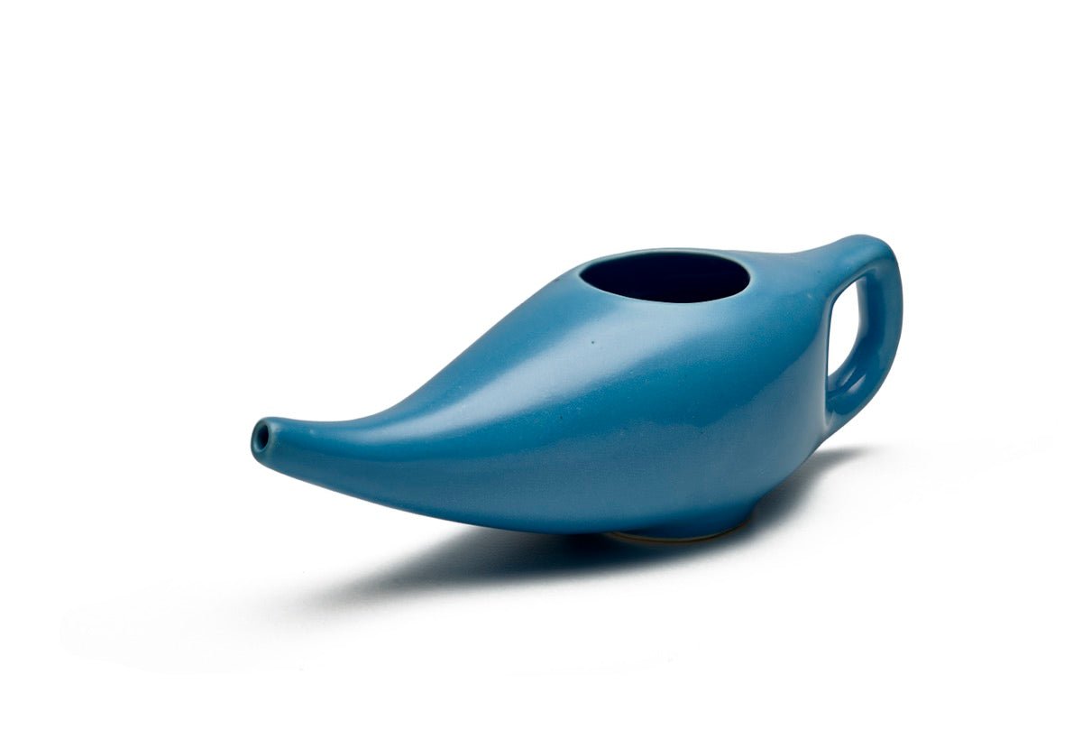 Ayurvedic Ceramic Jala Neti Pot for Nasal Cleansing- Blue