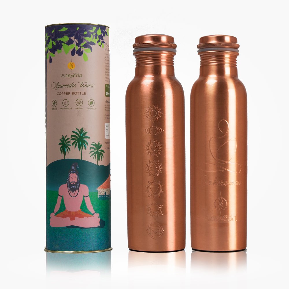 Ayurvedic Copper Bottle Vintage & Plain | Be here now with 7 Chakras Plain