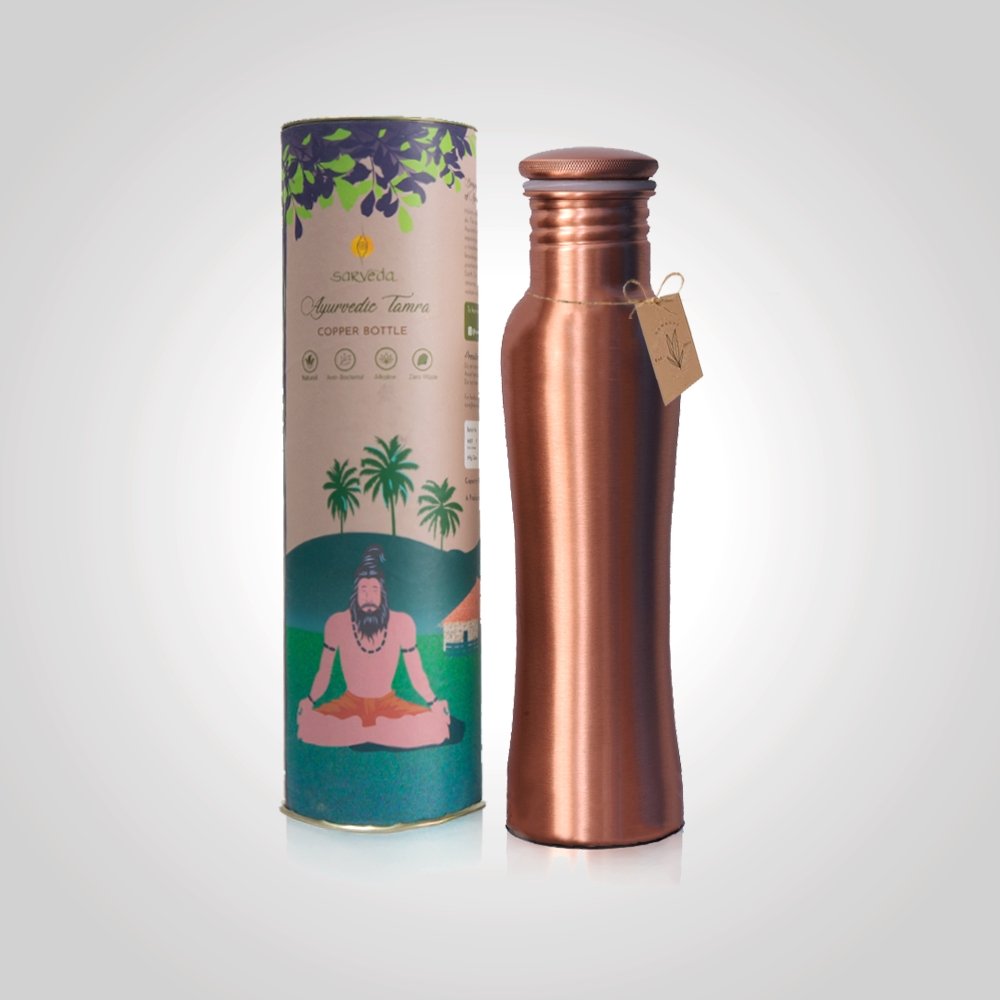 Ayurvedic Curved Copper Bottle Plain - 1 Litre | Sleek Style