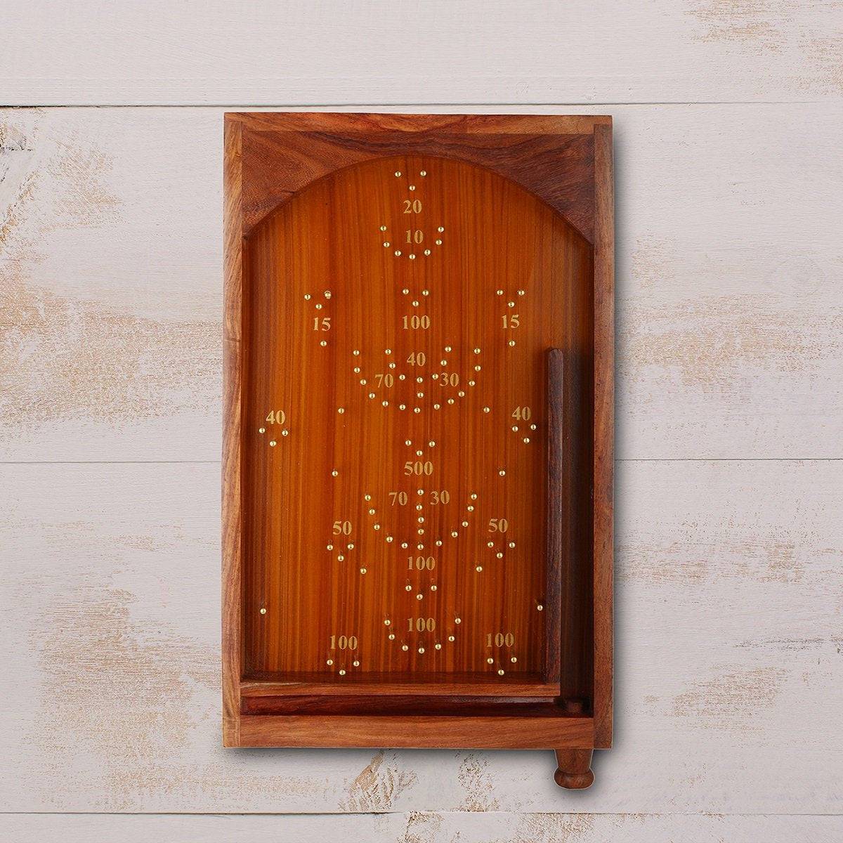 Wooden Handcrafted Traditional Bagatelle Pinball Game (14" X 8" X 3")