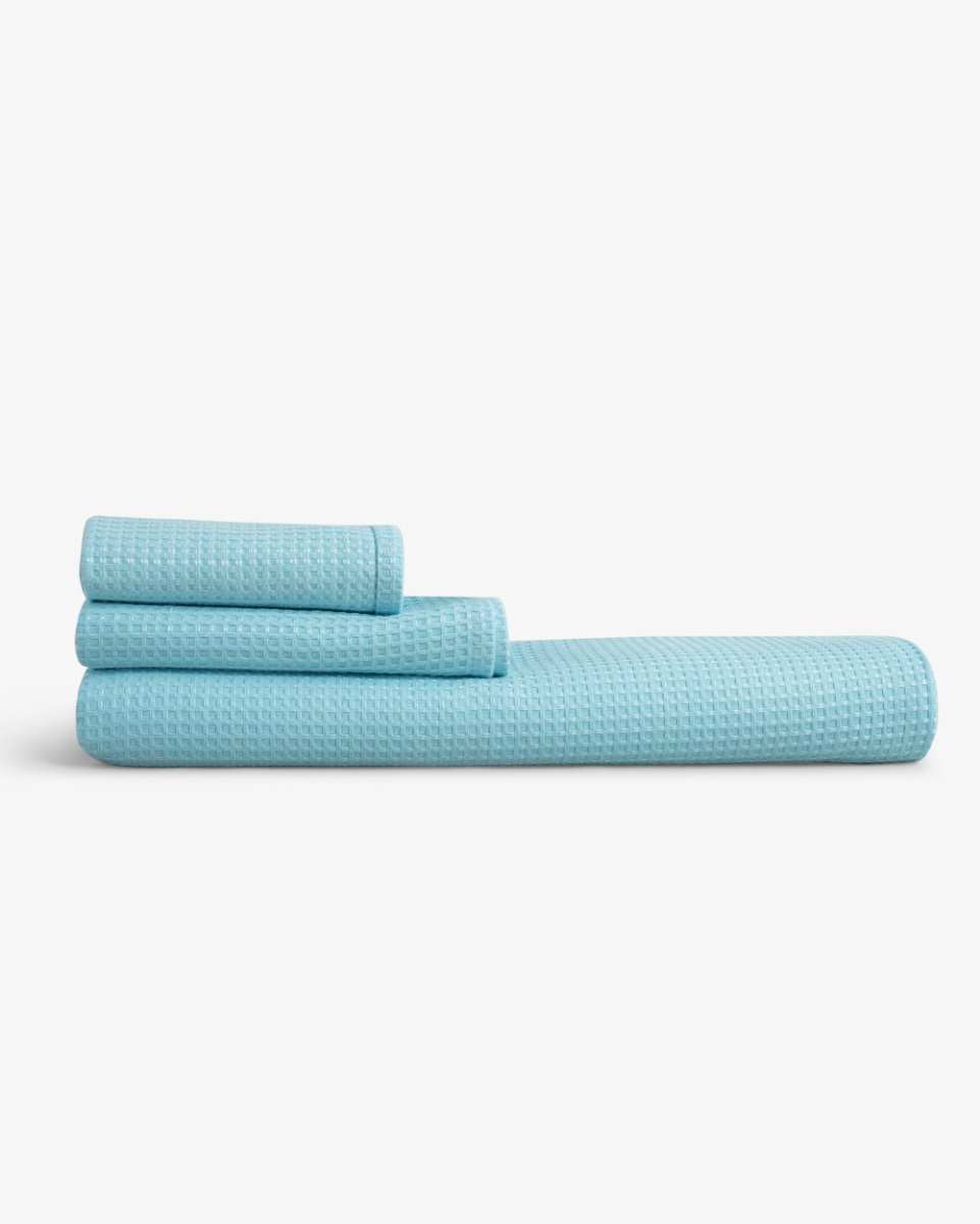 Bath, Hand & Face Towel | Sorrento Waffle Aqua- Set of 3