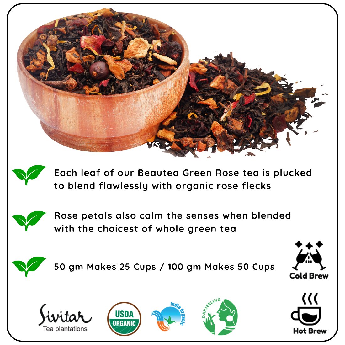 Beautea Green Rose- Organic Darjeeling Leaves and Rose Petals