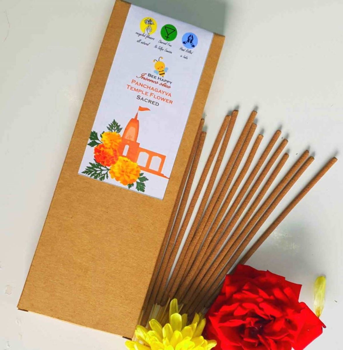 Bee Happy Incense stick | Panchgavya Temple flower Sacred (Pack of 2)