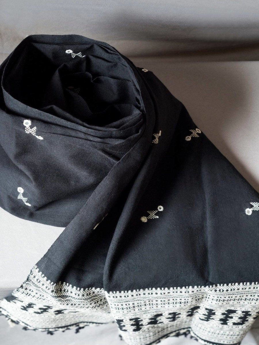 Black & White Organic Kala Cotton Stole | Verified Sustainable by Brown Living™