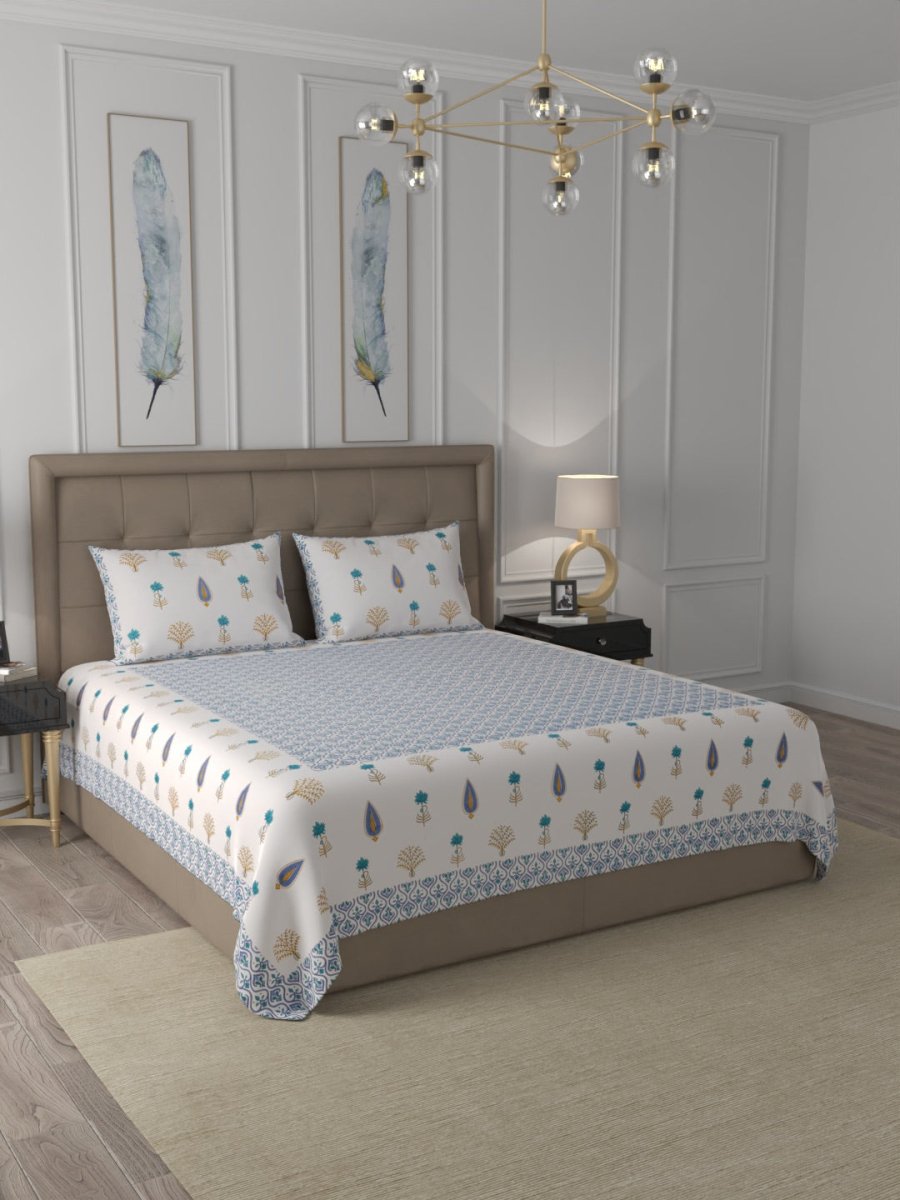 Elegant Hand Block Print Cotton Super King Size Bedding Set