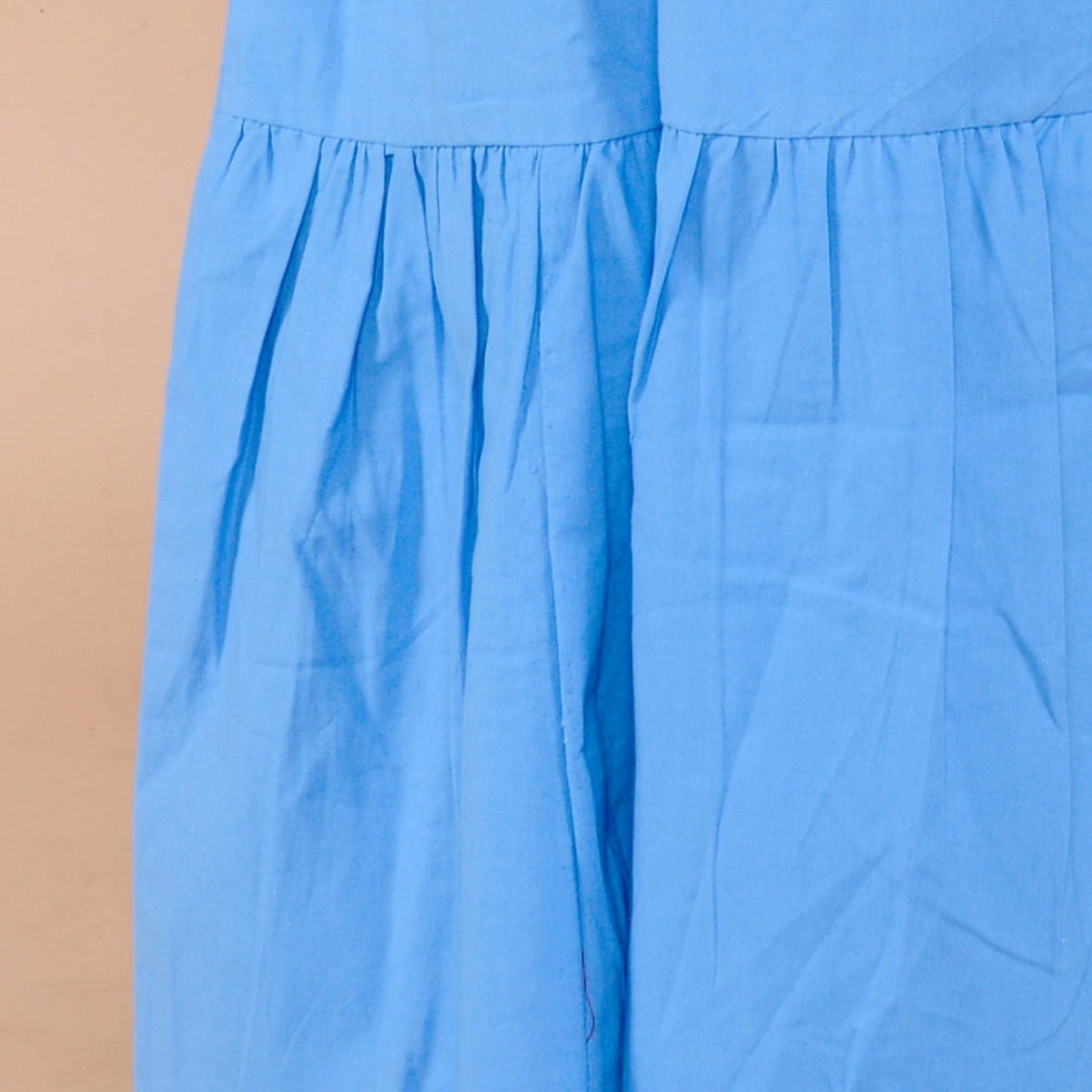Blue Full Length Handloom Cotton Dress With Frill Detail