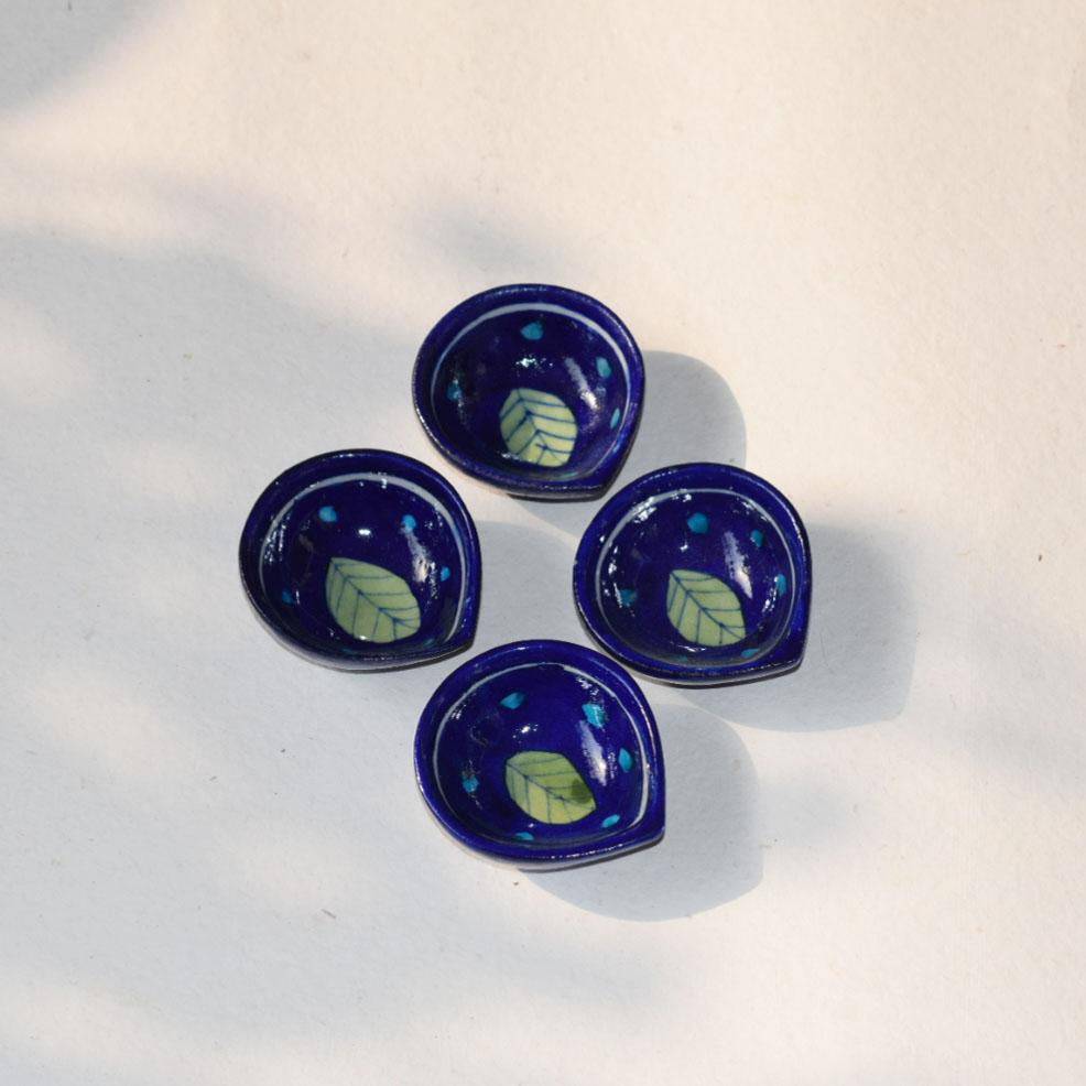 Blue Pottery Reusable Diyas- Set of 4