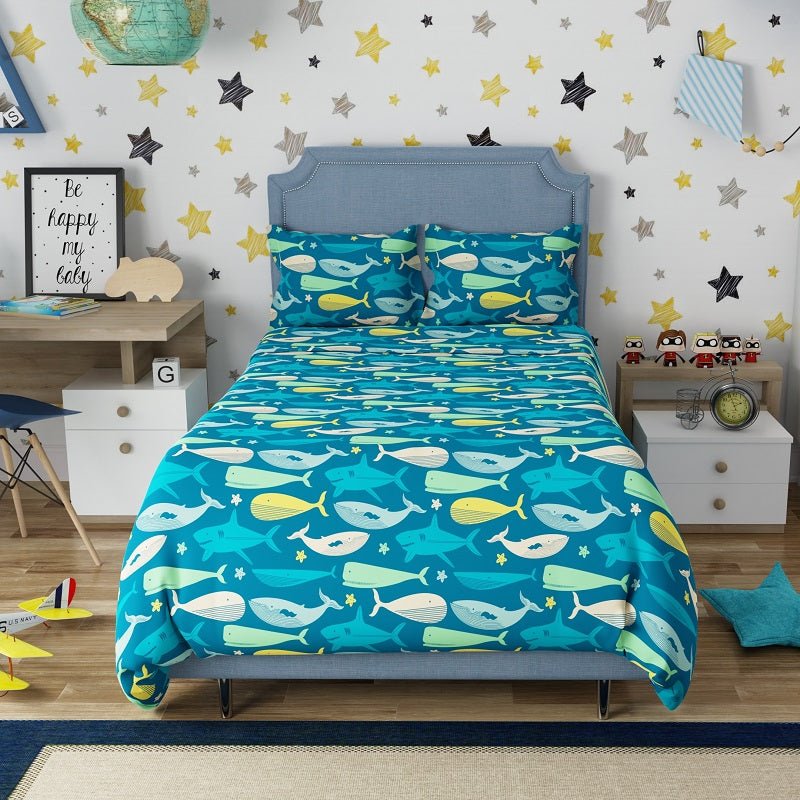 Blue Wonder 100% Cotton Antimicrobial Kids Bedsheet Set