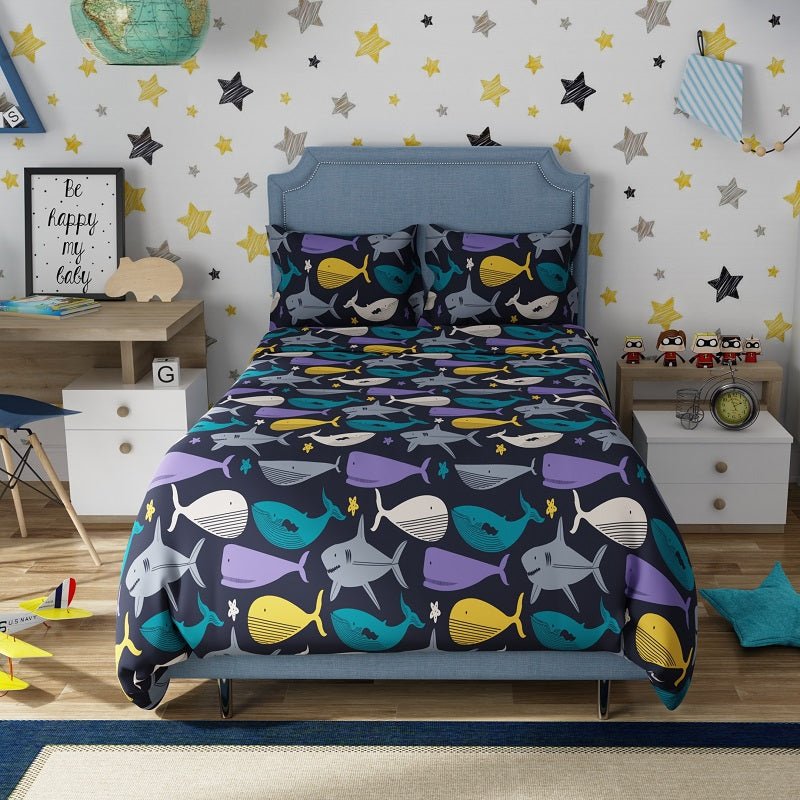 Blue Wonder 100% Cotton Antimicrobial Kids Bedsheet Set