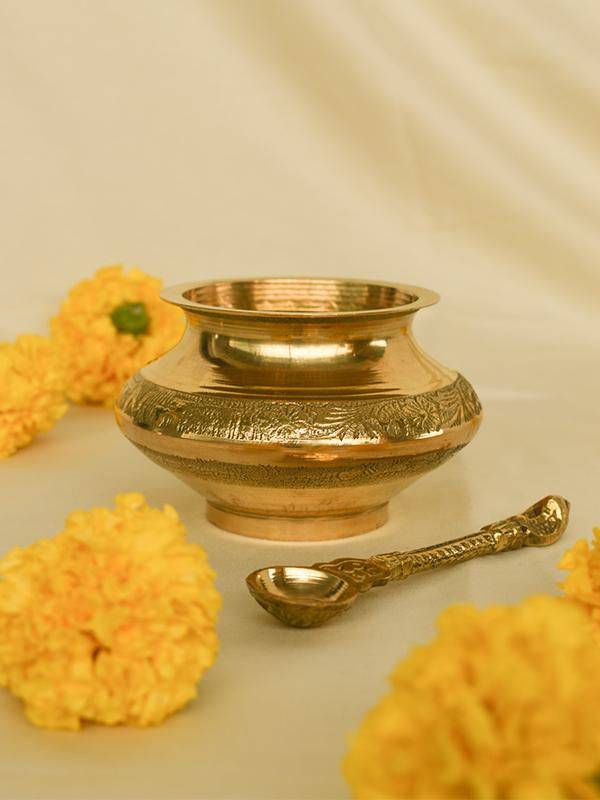 Brass Pooja Urn with Spoon - Large