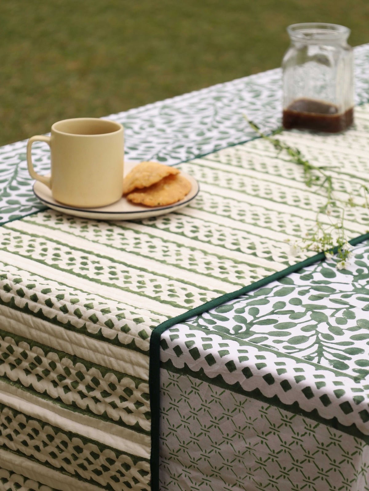 Brown & Green Reversible Organic Cotton Table Runner