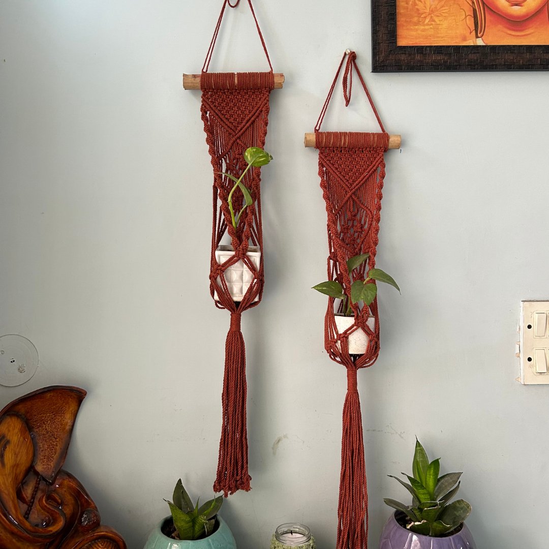 Brown Macrame Plant Holder - Set of 2