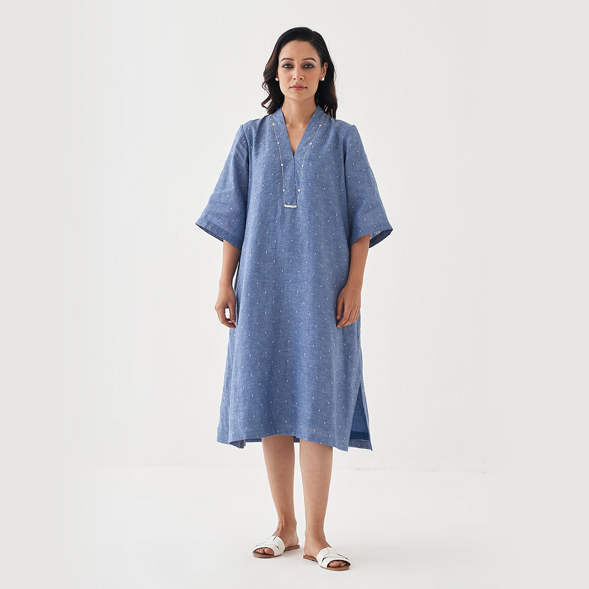 Linen Shift Dress for Women | Denim Blue